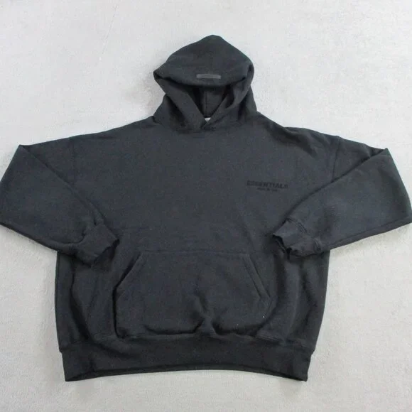 Fear of God Essentials Stretch Limo Hoodie Adult Medium Black Logo Spellout EUC - Picture 1 of 9